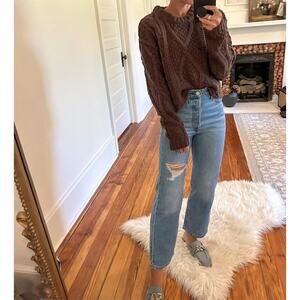 Free People Brown Cable Knit Sweater
